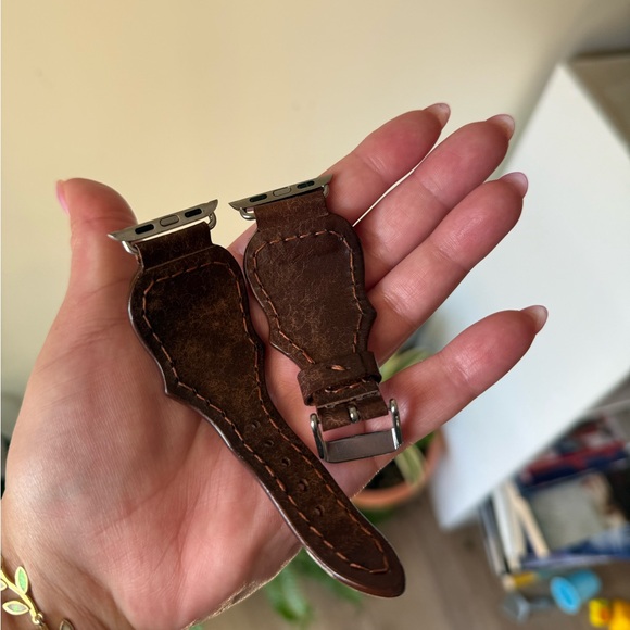 Leather Watch Band whiskey vachetta with copper feather inlay - Picture 4 of 5